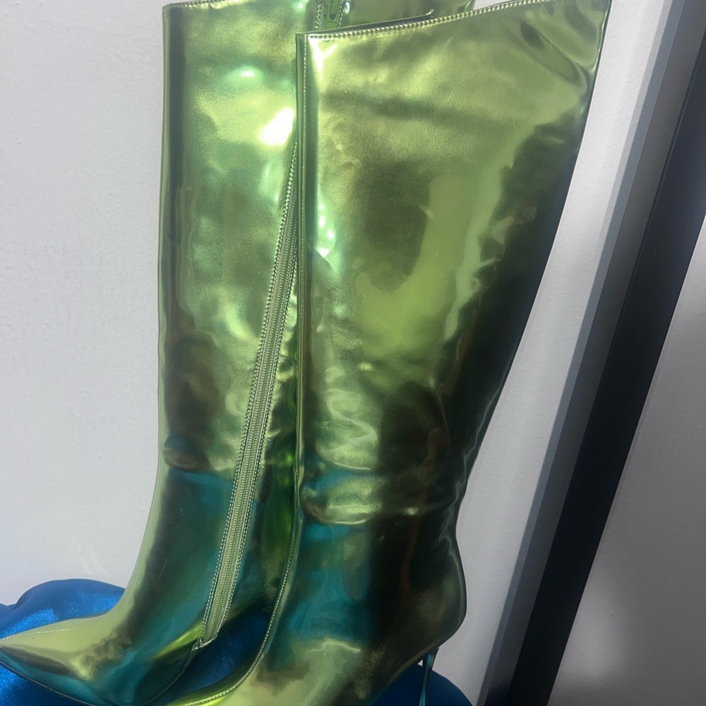 Metallic Green Knee-High Boots